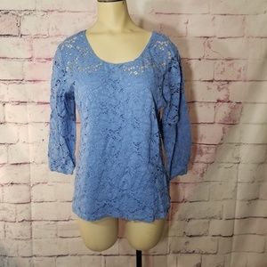 Peck & Peck Lace Crochet Blouse-Blue-L